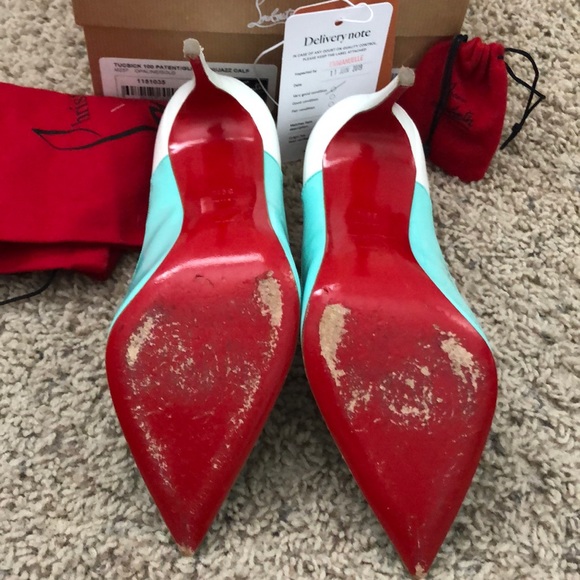 Tucsick Aqua, White, and Gold Louboutins - Picture 8 of 8